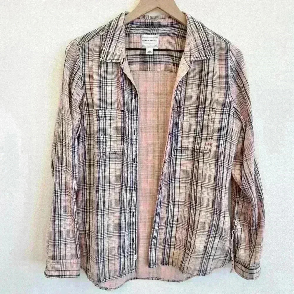 Melrose and Market Women’s Long Sleeve Plaid Pink Shirt Size Small - Picture 2 of 11